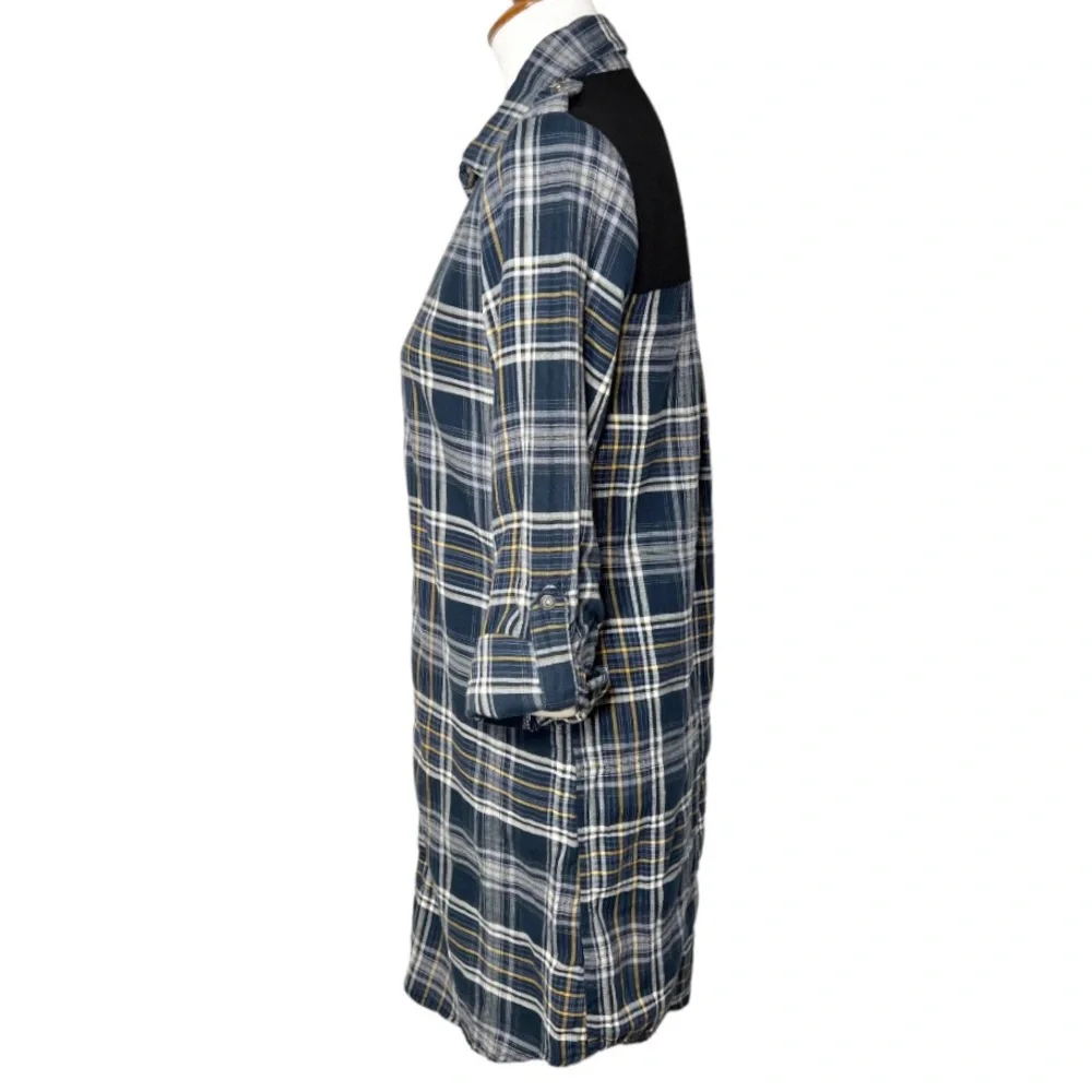 Sam Edelman Navy Blue Plaid Shirtdress, Maxi Shirt, Maxi Top, Cardi, Duster - Picture 8 of 14